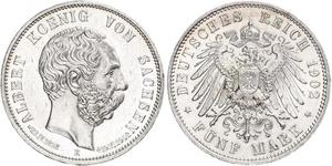 5 Mark Reino de Sajonia (1806 - 1918) Plata Alberto I de Sajonia