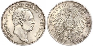 5 Mark Reino de Sajonia (1806 - 1918) Plata Federico Augusto III de Sajonia (1865-1932)