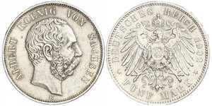 5 Mark Reino de Sajonia (1806 - 1918) Plata Alberto I de Sajonia