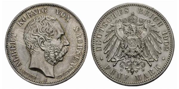5 Mark Reino de Sajonia (1806 - 1918) Plata Alberto I de Sajonia