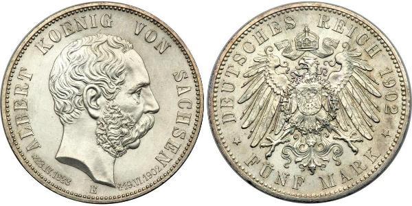 5 Mark Reino de Sajonia (1806 - 1918) Plata Alberto I de Sajonia