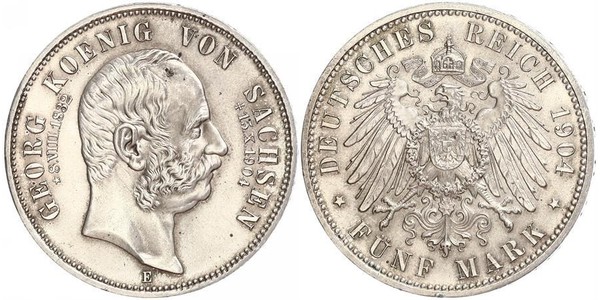 5 Mark Reino de Sajonia (1806 - 1918) Plata Jorge I de Sajonia