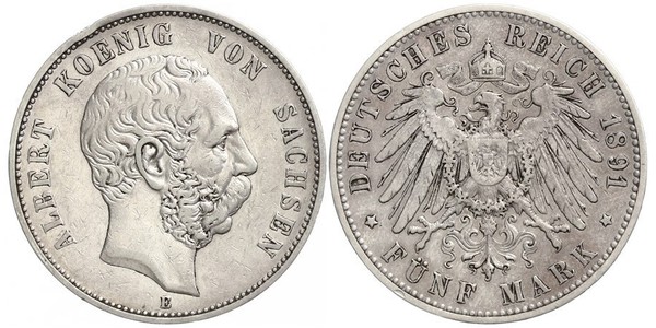 5 Mark Reino de Sajonia (1806 - 1918) Plata Alberto I de Sajonia