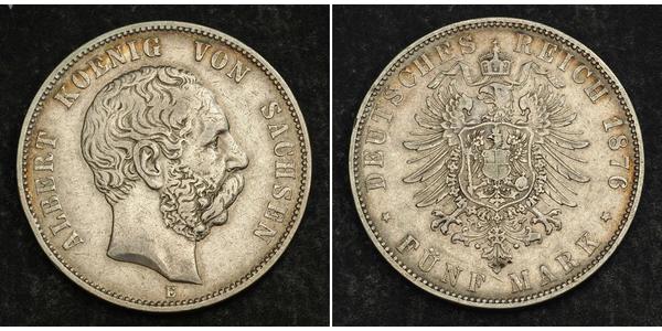 5 Mark Reino de Sajonia (1806 - 1918) Plata Alberto I de Sajonia