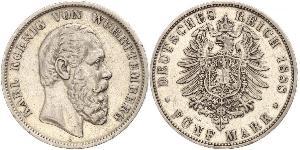 5 Mark Reino de Wurtemberg (1806-1918) Plata Carlos I de Wurtemberg