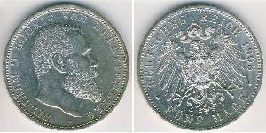 5 Mark Reino de Wurtemberg (1806-1918) Plata Wilhelm II, German Emperor (1859-1941)