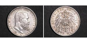 5 Mark Reino de Wurtemberg (1806-1918) Plata Wilhelm II, German Emperor (1859-1941)