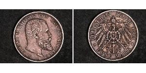 5 Mark Reino de Wurtemberg (1806-1918) Plata Wilhelm II, German Emperor (1859-1941)