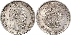 5 Mark Reino de Wurtemberg (1806-1918) Plata Carlos I de Wurtemberg