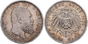 5 Mark Reino de Wurtemberg (1806-1918) Plata Wilhelm II, German Emperor (1859-1941)