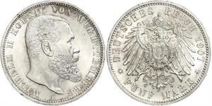 5 Mark Reino de Wurtemberg (1806-1918) Plata Wilhelm II, German Emperor (1859-1941)