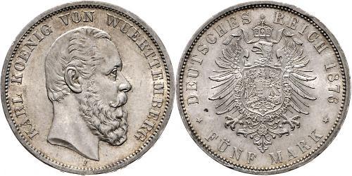 5 Mark Reino de Wurtemberg (1806-1918) Plata Carlos I de Wurtemberg