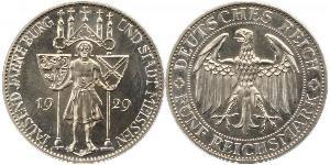 5 Mark República de Weimar (1918-1933) Plata 