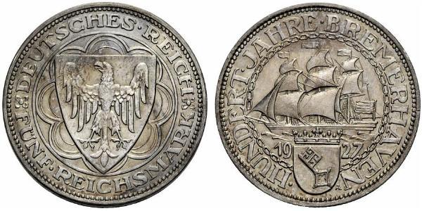 5 Mark República de Weimar (1918-1933) Plata 