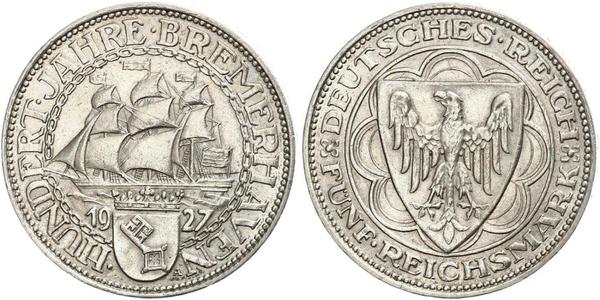 5 Mark República de Weimar (1918-1933) Plata 