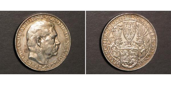 5 Mark República de Weimar (1918-1933) Plata Paul von Hindenburg