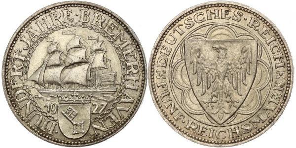 5 Mark República de Weimar (1918-1933) Plata 