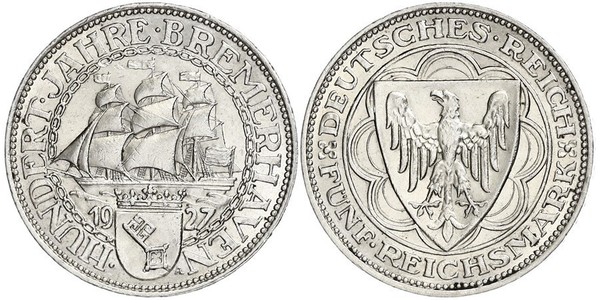 5 Mark República de Weimar (1918-1933) Plata 