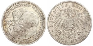 5 Mark Anhalt-Dessau (1603 -1863) Silber Friedrich II. (Anhalt)(1856 – 1918)