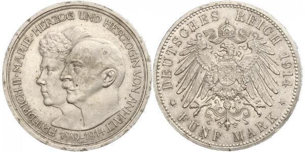 5 Mark Anhalt-Dessau (1603 -1863) Silber Friedrich II. (Anhalt)(1856 – 1918)