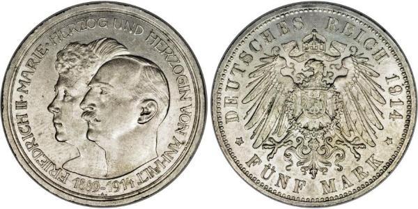 5 Mark Anhalt-Dessau (1603 -1863) Silber Friedrich II. (Anhalt)(1856 – 1918)