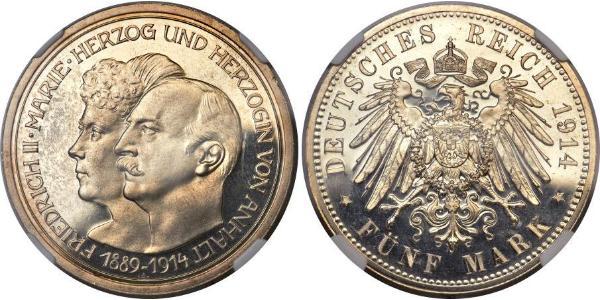 5 Mark Anhalt-Dessau (1603 -1863) Silber Friedrich II. (Anhalt)(1856 – 1918)