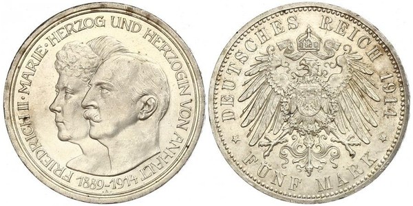 5 Mark Anhalt-Dessau (1603 -1863) Silber Friedrich II. (Anhalt)(1856 – 1918)