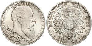 5 Mark Deutsches Kaiserreich (1871-1918) / Grand Duchy of Baden (1806-1918) Silber Friedrich I. (Baden, Großherzog) (1826 - 1907)