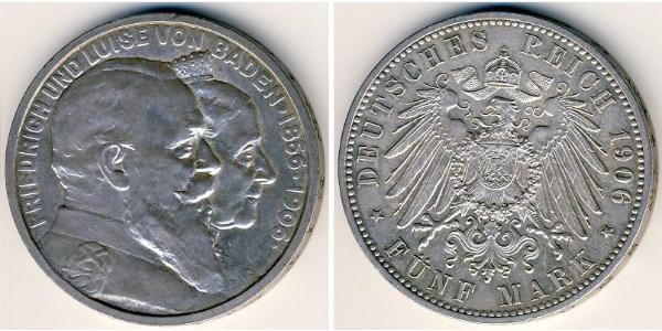 5 Mark Deutsches Kaiserreich (1871-1918) / Grand Duchy of Baden (1806-1918) Silber Friedrich I. (Baden, Großherzog) (1826 - 1907)