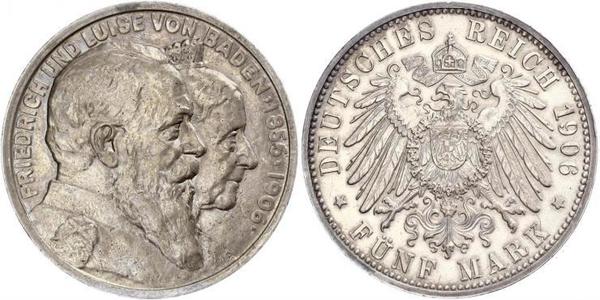 5 Mark Deutsches Kaiserreich (1871-1918) / Grand Duchy of Baden (1806-1918) Silber Friedrich I. (Baden, Großherzog) (1826 - 1907)