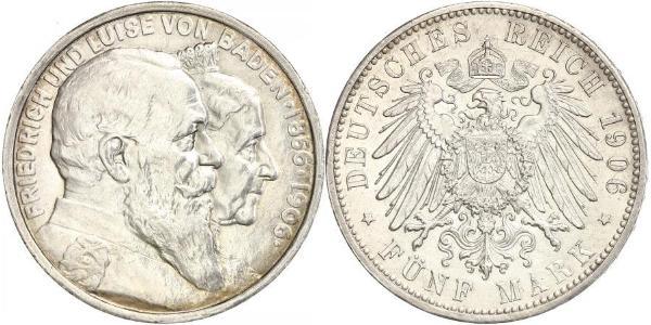 5 Mark Deutsches Kaiserreich (1871-1918) / Grand Duchy of Baden (1806-1918) Silber Friedrich I. (Baden, Großherzog) (1826 - 1907)
