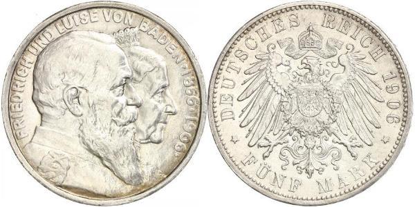 5 Mark Deutsches Kaiserreich (1871-1918) / Grand Duchy of Baden (1806-1918) Silber Friedrich I. (Baden, Großherzog) (1826 - 1907)