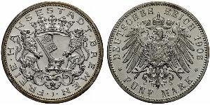 5 Mark Freie Hansestadt Bremen Silber 