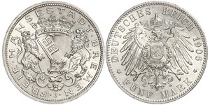 5 Mark Freie Hansestadt Bremen Silber 