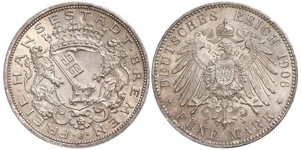 5 Mark Freie Hansestadt Bremen Silber 