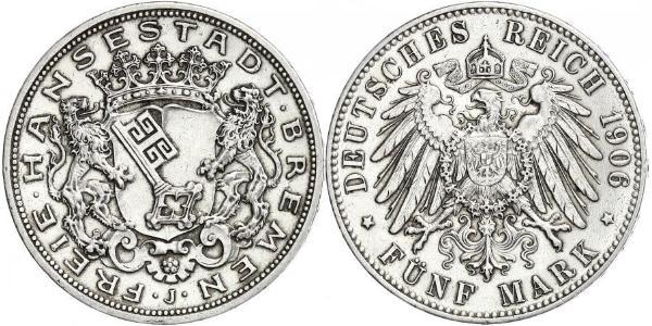 5 Mark Freie Hansestadt Bremen Silber 