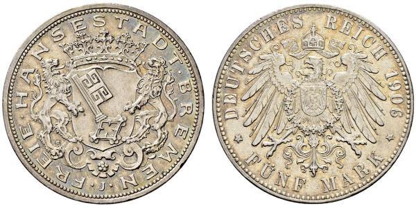 5 Mark Freie Hansestadt Bremen Silber 