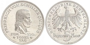 5 Mark Geschichte der Bundesrepublik Deutschland (1949-1990) Silber Friedrich Schiller