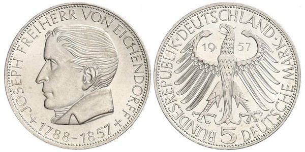 5 Mark Geschichte der Bundesrepublik Deutschland (1949-1990) Silber Joseph von Eichendorff