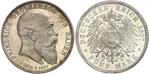 5 Mark Grand Duchy of Baden (1806-1918) Silber Friedrich I. (Baden, Großherzog) (1826 - 1907)