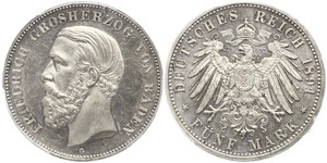 5 Mark Grand Duchy of Baden (1806-1918) Silber Friedrich I. (Baden, Großherzog) (1826 - 1907)