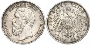 5 Mark Grand Duchy of Baden (1806-1918) Silber Friedrich I. (Baden, Großherzog) (1826 - 1907)