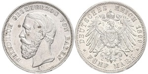 5 Mark Grand Duchy of Baden (1806-1918) Silber Friedrich I. (Baden, Großherzog) (1826 - 1907)