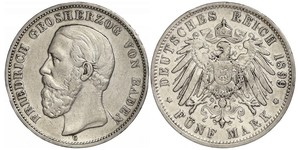 5 Mark Grand Duchy of Baden (1806-1918) Silber Friedrich I. (Baden, Großherzog) (1826 - 1907)