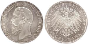 5 Mark Grand Duchy of Baden (1806-1918) Silber Friedrich I. (Baden, Großherzog) (1826 - 1907)