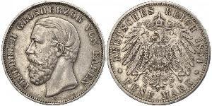 5 Mark Grand Duchy of Baden (1806-1918) Silber Friedrich I. (Baden, Großherzog) (1826 - 1907)