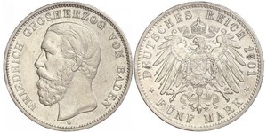 5 Mark Grand Duchy of Baden (1806-1918) Silber Friedrich I. (Baden, Großherzog) (1826 - 1907)