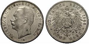 5 Mark Grand Duchy of Baden (1806-1918) Silber Friedrich II. (Baden, Großherzog) (1857 - 1928)