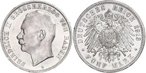 5 Mark Grand Duchy of Baden (1806-1918) Silber Friedrich II. (Baden, Großherzog) (1857 - 1928)