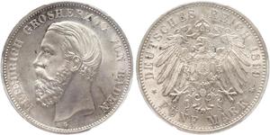 5 Mark Grand Duchy of Baden (1806-1918) Silber Friedrich I. (Baden, Großherzog) (1826 - 1907)